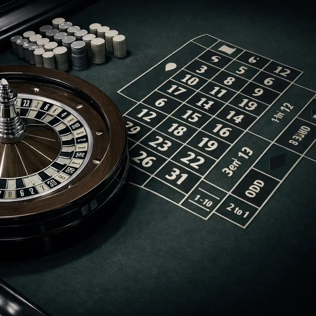 Roulette wheel and structured table layout in a cruise casino